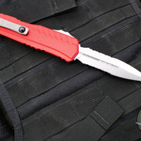 Microtech Cypher II 2025- Double Edge- Red Handle- Stonewash Part Serrated Edge Blade 1242-11 RD