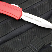 Microtech Cypher II 2025- Double Edge- Red Handle- Stonewash Part Serrated Edge Blade 1242-11 RD