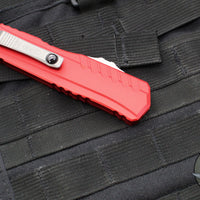 Microtech Cypher II 2025- Double Edge- Red Handle- Stonewash Part Serrated Edge Blade 1242-11 RD