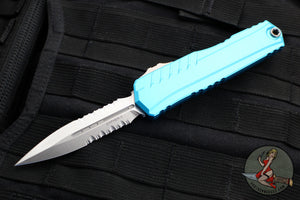 Microtech Cypher II 2024- Double Edge- Turquoise Handle- Stonewash Part Serrated Edge Blade 1242-11 TQ