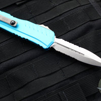 Microtech Cypher II 2024- Double Edge- Turquoise Handle- Stonewash Part Serrated Edge Blade 1242-11 TQ