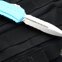 Microtech Cypher II 2024- Double Edge- Turquoise Handle- Stonewash Part Serrated Edge Blade 1242-11 TQ