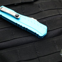 Microtech Cypher II 2024- Double Edge- Turquoise Handle- Stonewash Part Serrated Edge Blade 1242-11 TQ