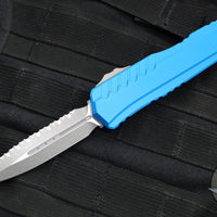 Microtech Cypher II 2024- Double Edge- Blue Handle- Apocalyptic Full Serrated Edge Blade 1242-12 APBL