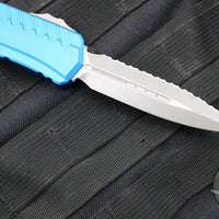 Microtech Cypher II 2024- Double Edge- Blue Handle- Apocalyptic Full Serrated Edge Blade 1242-12 APBL