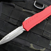 Microtech Cypher II 2024- Double Edge- Red Handle- Apocalyptic Full Serrated Edge Blade 1242-12 APRD