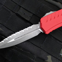 Microtech Cypher II 2024- Double Edge- Red Handle- Apocalyptic Full Serrated Edge Blade 1242-12 APRD