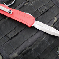 Microtech Cypher II 2024- Double Edge- Red Handle- Apocalyptic Full Serrated Edge Blade 1242-12 APRD