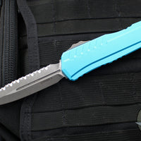 Microtech Cypher II- Double Edge- Turquoise Handle- Apocalyptic Full Serrated Edge Blade 1242-12 APTQ