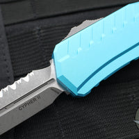 Microtech Cypher II- Double Edge- Turquoise Handle- Apocalyptic Full Serrated Edge Blade 1242-12 APTQ