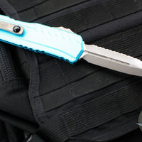 Microtech Cypher II- Double Edge- Turquoise Handle- Apocalyptic Full Serrated Edge Blade 1242-12 APTQ