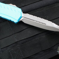 Microtech Cypher II- Double Edge- Turquoise Handle- Apocalyptic Full Serrated Edge Blade 1242-12 APTQ