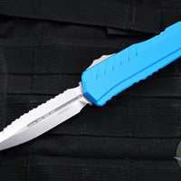 Microtech Cypher II 2024- Double Edge- Blue Handle- Stonewash Full Serrated Edge Blade 1242-12 BL