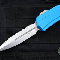 Microtech Cypher II 2024- Double Edge- Blue Handle- Stonewash Full Serrated Edge Blade 1242-12 BL