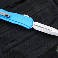 Microtech Cypher II 2024- Double Edge- Blue Handle- Stonewash Full Serrated Edge Blade 1242-12 BL