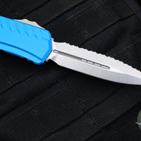 Microtech Cypher II 2024- Double Edge- Blue Handle- Stonewash Full Serrated Edge Blade 1242-12 BL