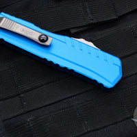 Microtech Cypher II 2024- Double Edge- Blue Handle- Stonewash Full Serrated Edge Blade 1242-12 BL