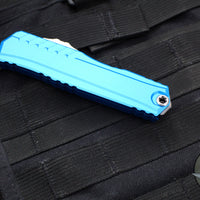 Microtech Cypher II 2024- Double Edge- Blue Handle- Stonewash Full Serrated Edge Blade 1242-12 BL