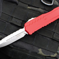 Microtech Cypher II 2024- Double Edge- Red Handle- Stonewash Full Serrated Edge Blade 1242-12 RD