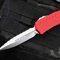 Microtech Cypher II 2024- Double Edge- Red Handle- Stonewash Full Serrated Edge Blade 1242-12 RD