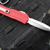 Microtech Cypher II 2024- Double Edge- Red Handle- Stonewash Full Serrated Edge Blade 1242-12 RD