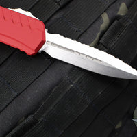 Microtech Cypher II 2024- Double Edge- Red Handle- Stonewash Full Serrated Edge Blade 1242-12 RD