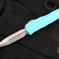 Microtech Cypher II 2024- Double Edge- Turquoise Handle- Stonewash Full Serrated Edge Blade 1242-12 TQ