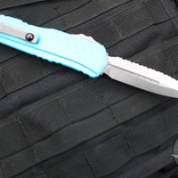 Microtech Cypher II 2024- Double Edge- Turquoise Handle- Stonewash Full Serrated Edge Blade 1242-12 TQ