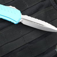 Microtech Cypher II 2024- Double Edge- Turquoise Handle- Stonewash Full Serrated Edge Blade 1242-12 TQ