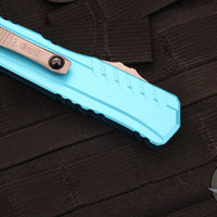 Microtech Cypher II 2024- Double Edge- Turquoise Handle- Stonewash Full Serrated Edge Blade 1242-12 TQ