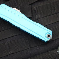 Microtech Cypher II 2024- Double Edge- Turquoise Handle- Stonewash Full Serrated Edge Blade 1242-12 TQ