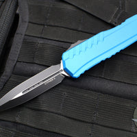 Microtech Cypher II 2024- Double Edge- Blue Handle- Black Plain Edge Blade 1242-1 BL