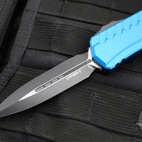 Microtech Cypher II 2024- Double Edge- Blue Handle- Black Plain Edge Blade 1242-1 BL