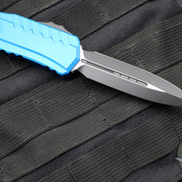 Microtech Cypher II 2024- Double Edge- Blue Handle- Black Plain Edge Blade 1242-1 BL