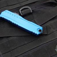 Microtech Cypher II 2024- Double Edge- Blue Handle- Black Plain Edge Blade 1242-1 BL