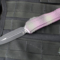 Microtech Cypher II- Double Edge- Purple X-51 Pattern Handle- Distressed Black Plain Edge Blade 1242-1 PUX51S