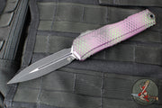 Microtech Cypher II- Double Edge- Purple X-51 Pattern Handle- Distressed Black Plain Edge Blade 1242-1 PUX51S