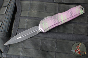 Microtech Cypher II- Double Edge- Purple X-51 Pattern Handle- Distressed Black Plain Edge Blade 1242-1 PUX51S