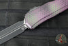 Microtech Cypher II- Double Edge- Purple X-51 Pattern Handle- Distressed Black Plain Edge Blade 1242-1 PUX51S
