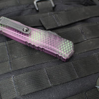 Microtech Cypher II- Double Edge- Purple X-51 Pattern Handle- Distressed Black Plain Edge Blade 1242-1 PUX51S