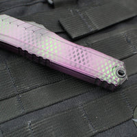 Microtech Cypher II- Double Edge- Purple X-51 Pattern Handle- Distressed Black Plain Edge Blade 1242-1 PUX51S