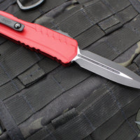 Microtech Cypher II 2024- Double Edge- Red Handle- Black Plain Edge Blade 1242-1 RD