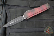 Microtech Cypher II- Double Edge- Red X-51 Pattern Handle- Distressed Black Plain Edge Blade 1242-1 RDX51S