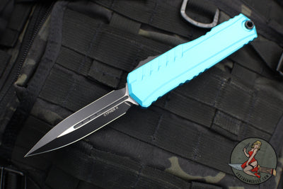 Microtech Cypher II 2024- Double Edge- Turquoise Handle- Black Plain Edge Blade 1242-1 TQ