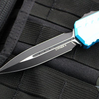 Microtech Cypher II 2024- Double Edge- Turquoise Handle- Black Plain Edge Blade 1242-1 TQ