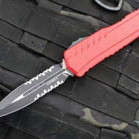 Microtech Cypher II 2024- Double Edge- Red Handle- Black Part Serrated Edge Blade 1242-2 RD