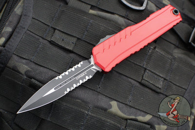 Microtech Cypher II 2024- Double Edge- Red Handle- Black Part Serrated Edge Blade 1242-2 RD