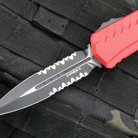 Microtech Cypher II 2024- Double Edge- Red Handle- Black Part Serrated Edge Blade 1242-2 RD