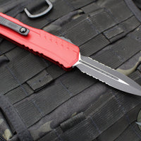 Microtech Cypher II 2024- Double Edge- Red Handle- Black Part Serrated Edge Blade 1242-2 RD