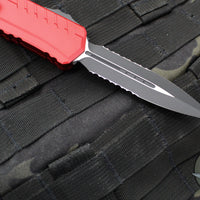 Microtech Cypher II 2024- Double Edge- Red Handle- Black Part Serrated Edge Blade 1242-2 RD